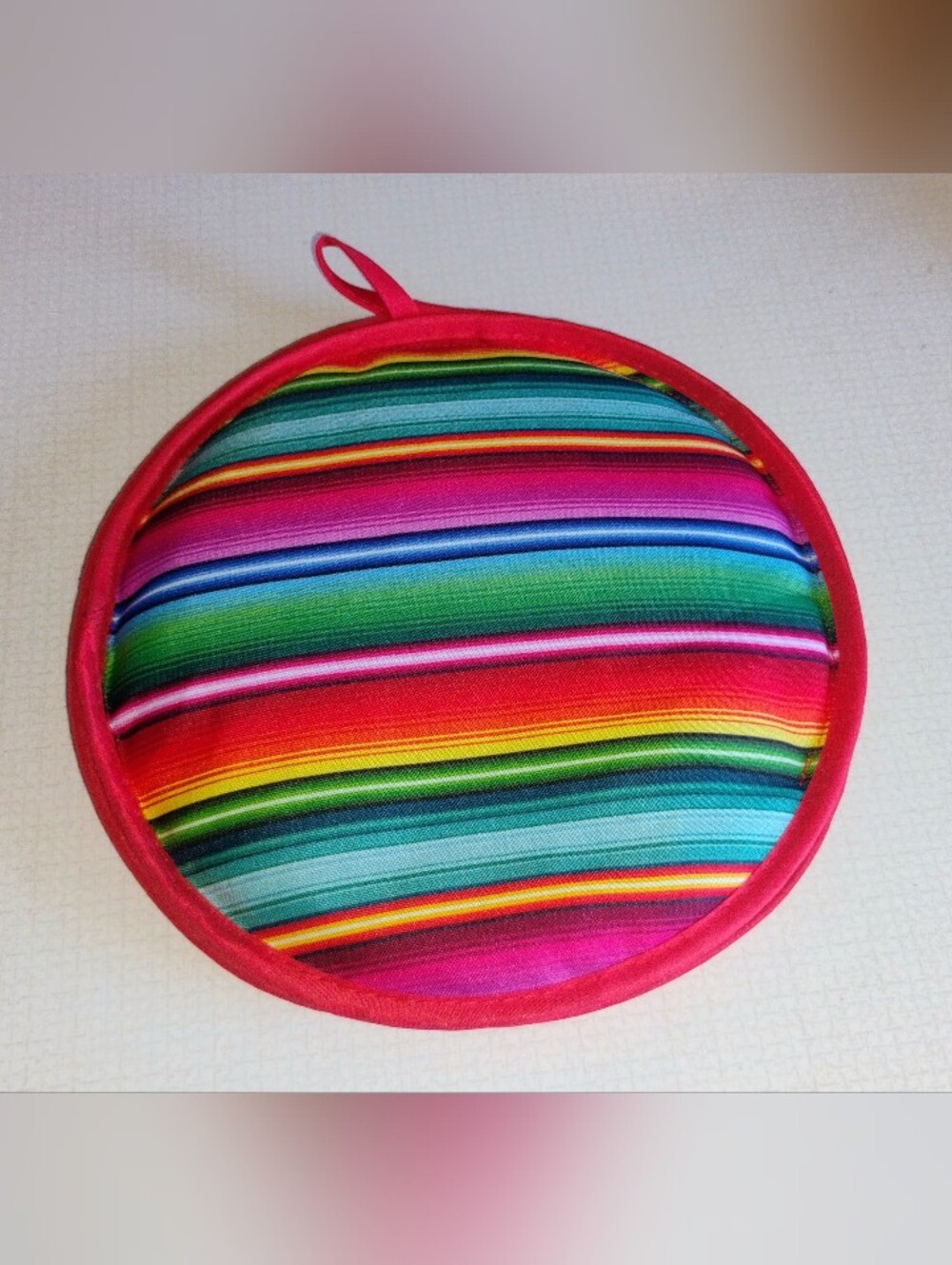 Cocinaware Colorful Striped Tortilla Warmer- Red Trim